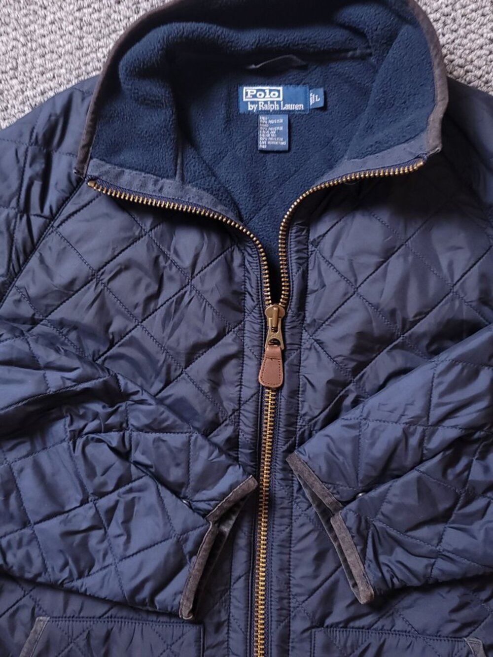 VINTAGE Polo Ralph Lauren Jacket Men L Large Polyester Quilt Blue Fleece Zip Up